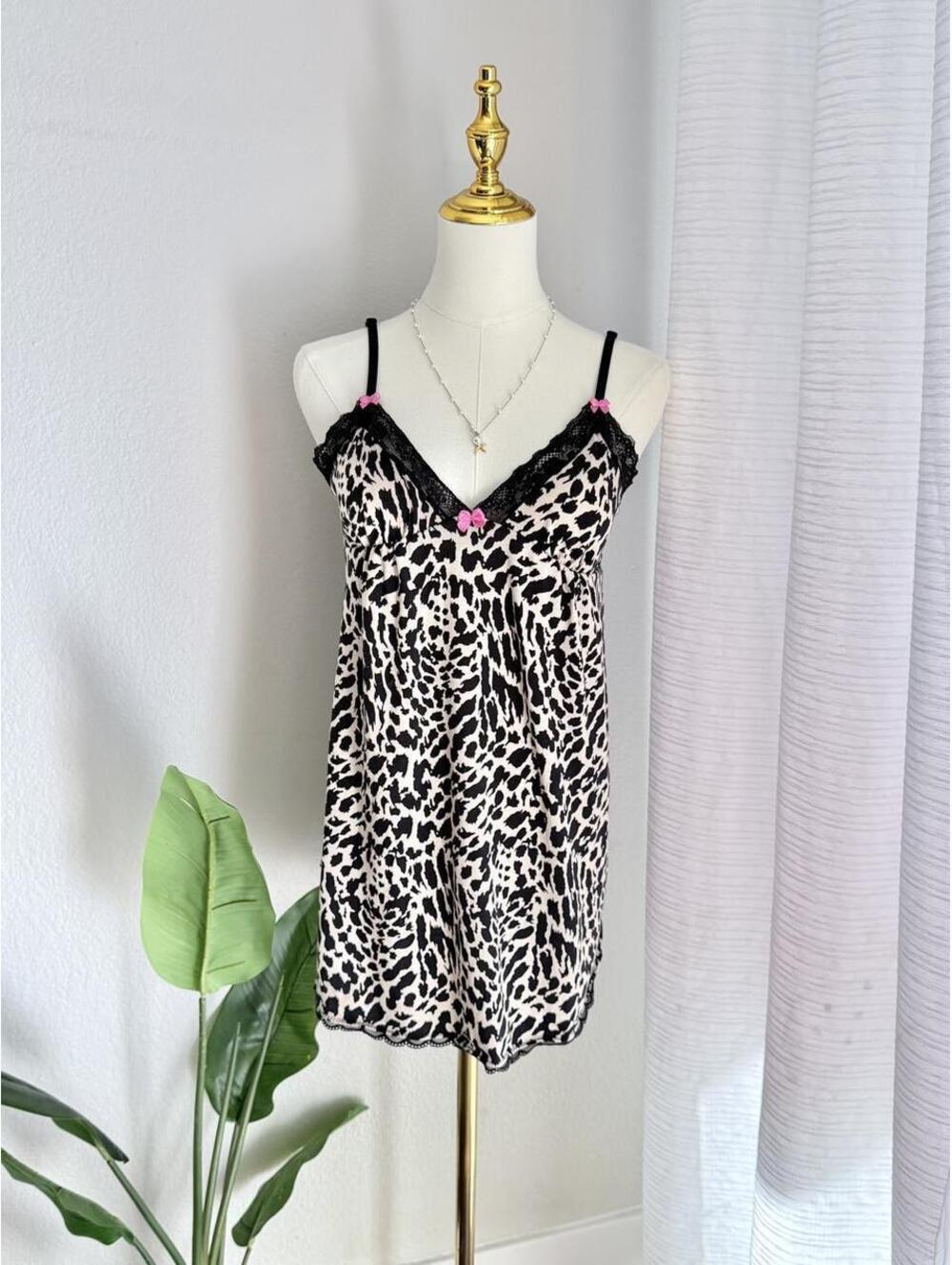 Y2K Betseyville Leopard Lace Slip Dress